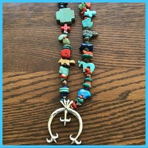 VTG PL BEGAY STERLING TURQUOISE FETISH NECKLACE